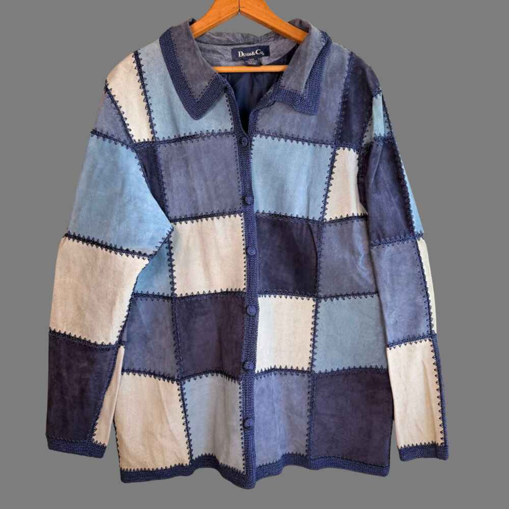 Vintage 90s Denim & Co Block Stitched Leather Patchwork Jacket